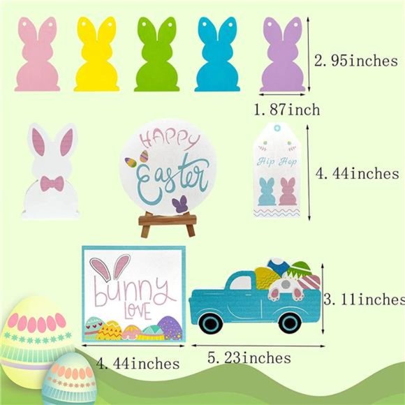 10 Pieces Easter Tiered Tray Decorations Spring Wooden Sign  (Bunny Style) - Picture 2 of 4